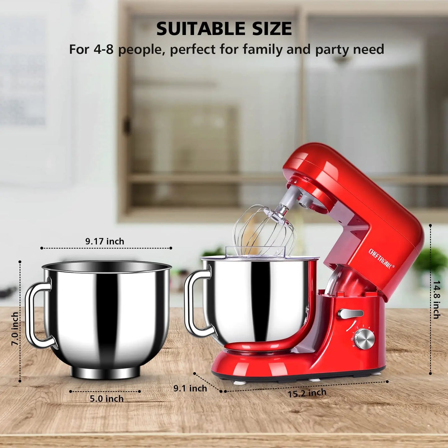 Cheftronic Tilt-Head Stand Mixer 650W US Plug Milk Frother