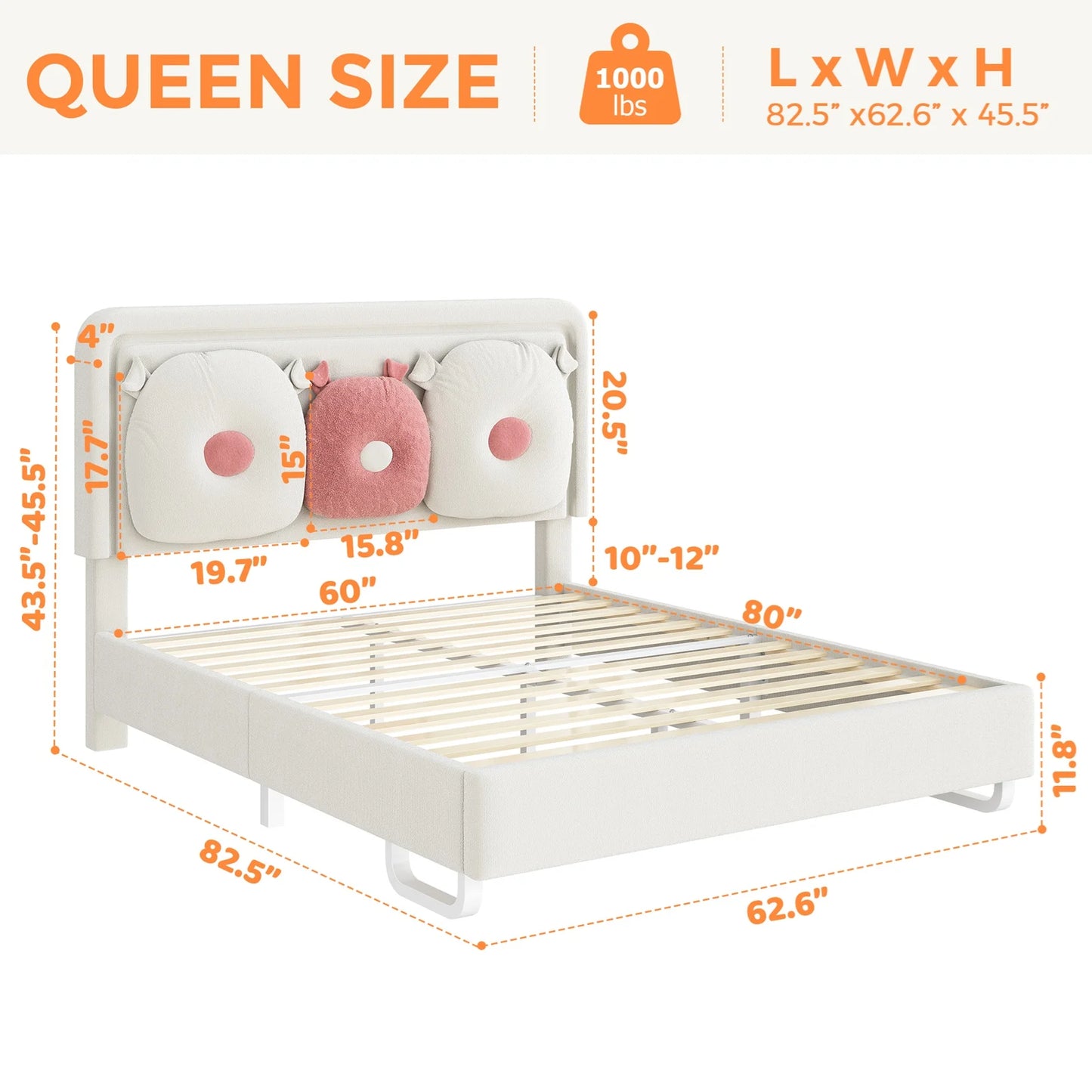 Upholstered Bed Frame With LED Lights And Adjustable Headboard