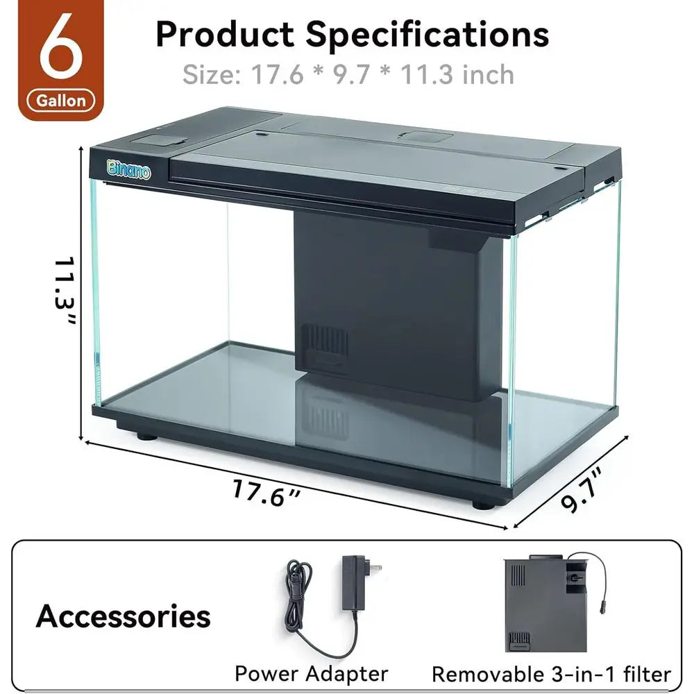 Rectangular Glass Fish Tank Kit With Temp Display And 3 Speed Pump