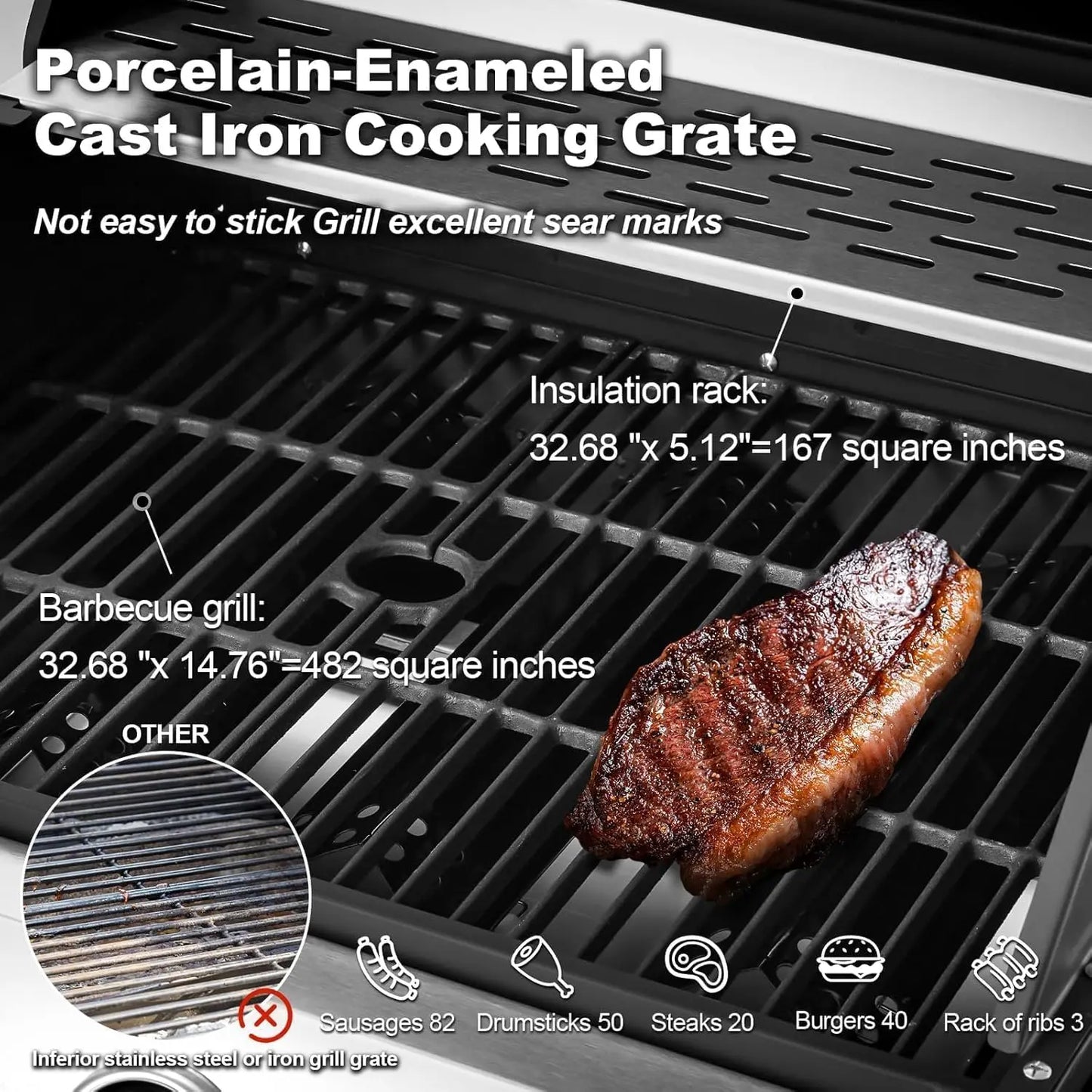 Upgraded 60K BTU Stainless Steel 6 Burner Propane Gas Grill
