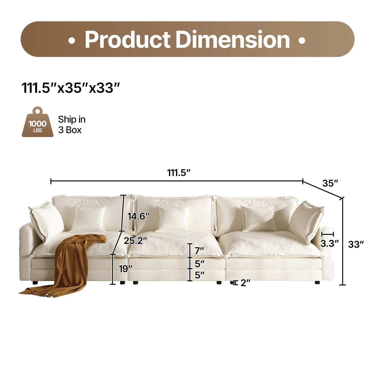 QWCCN L Shaped Modern Sofa Modular Sectional Couch With Ottoman