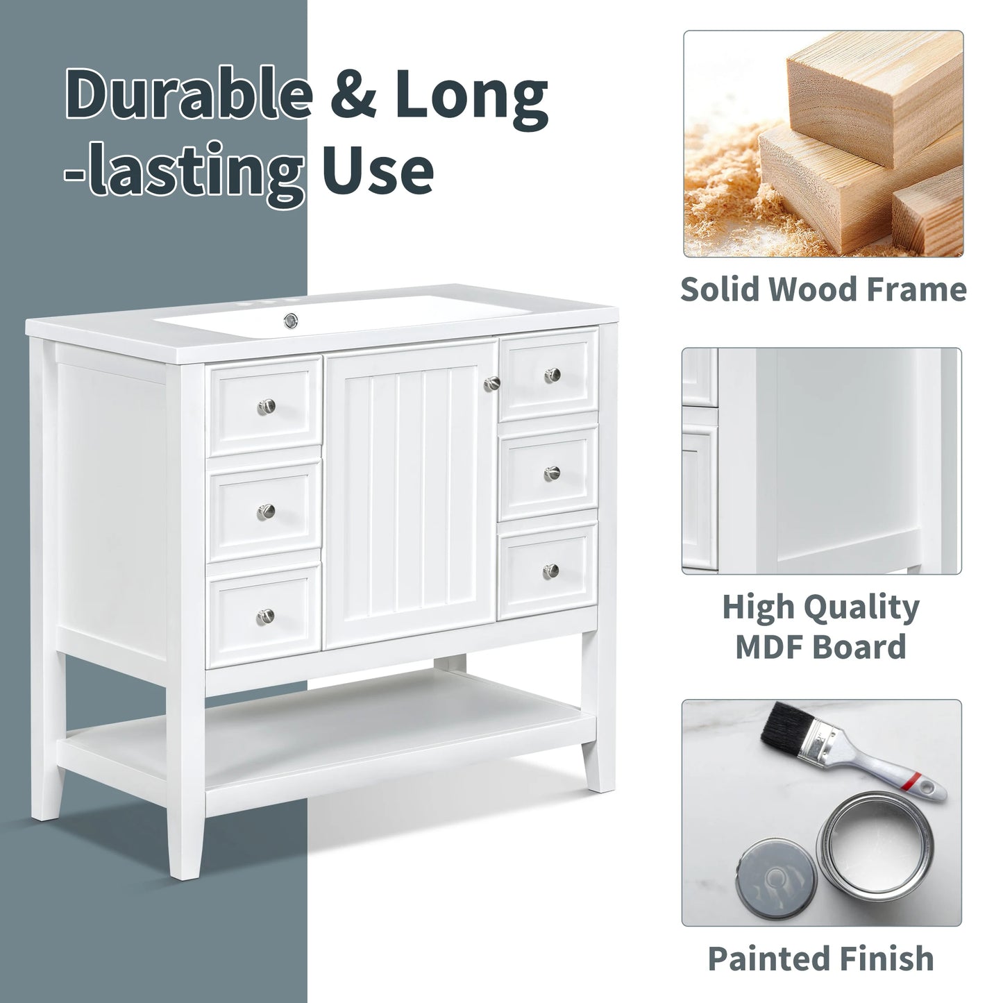 Sh.Kl Bathroom Vanity With Sink Free Standing Cabinet
