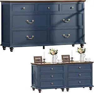 MKDK Farmhouse Dresser And Nightstand Set 3 Piece Collection