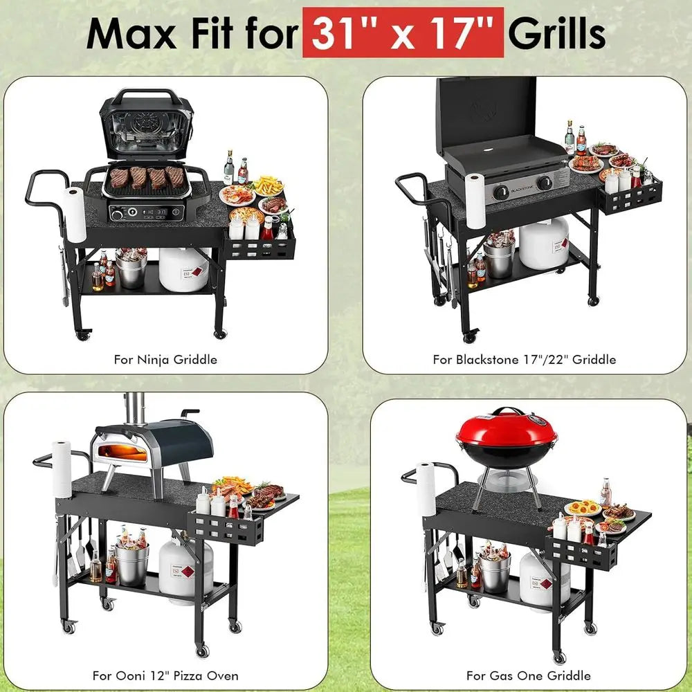 Portable Grill Cart and Griddle Stand for Outdoor Cooking
