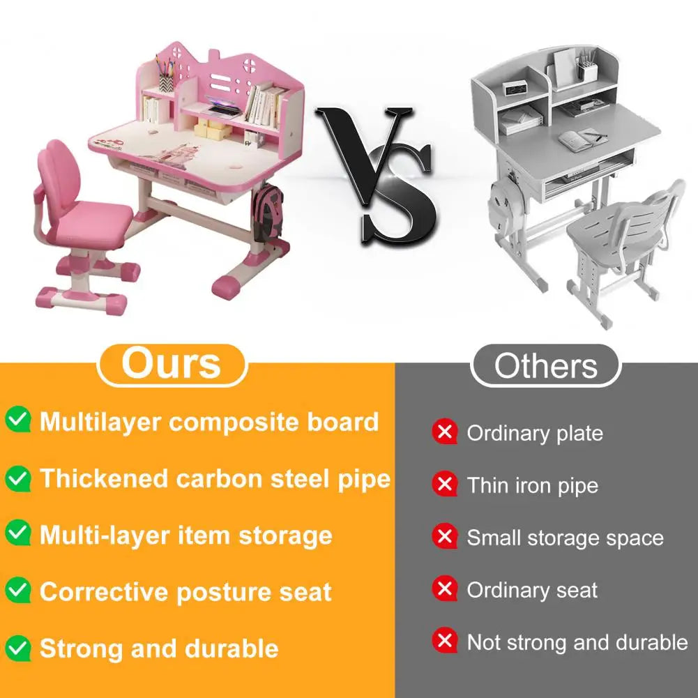 Diowewea Kids Desk Chair Set With Adjustable Height And Cartoon Bookstand