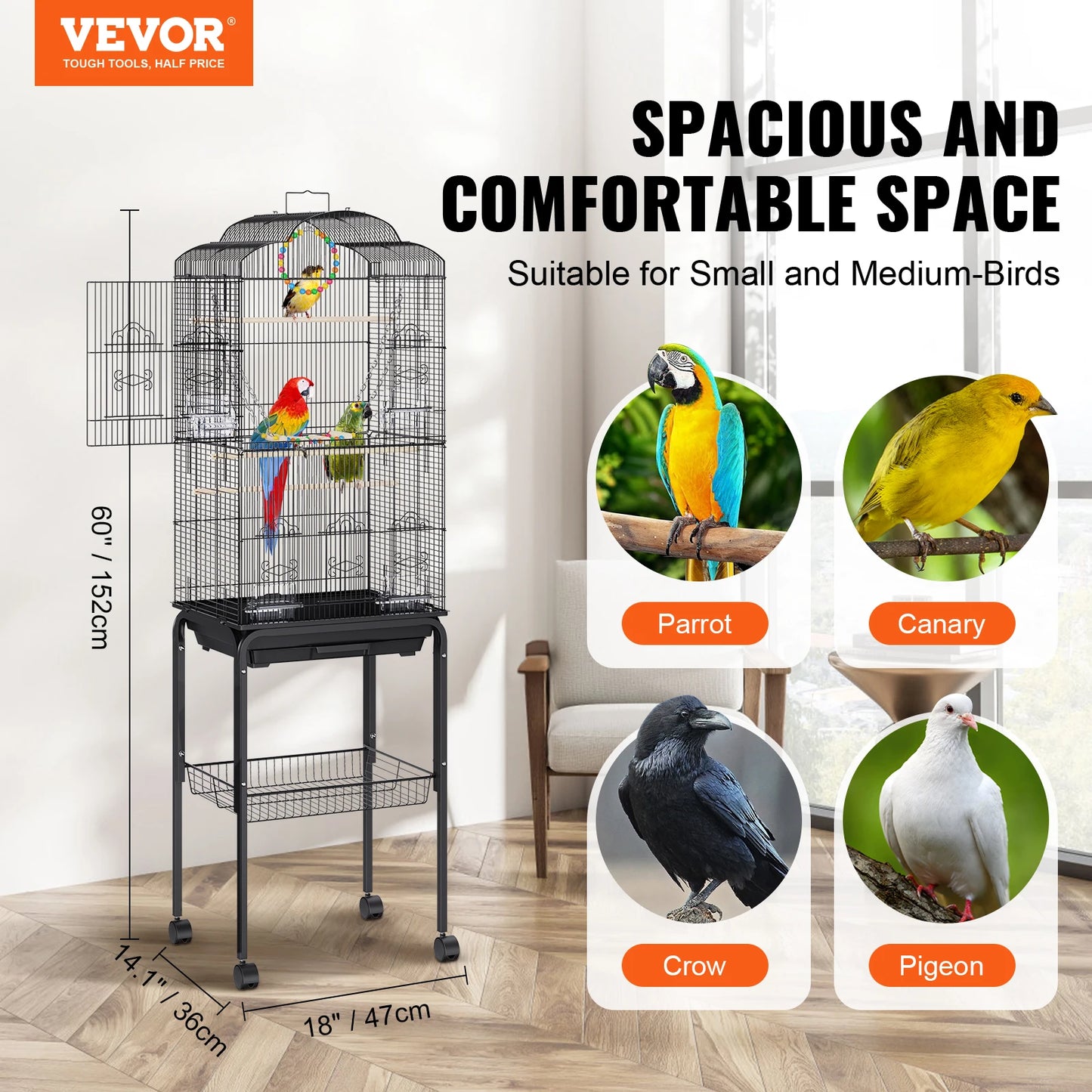 Metal Flight Bird Cage For Parrots And Cockatiels Iron Ventilated