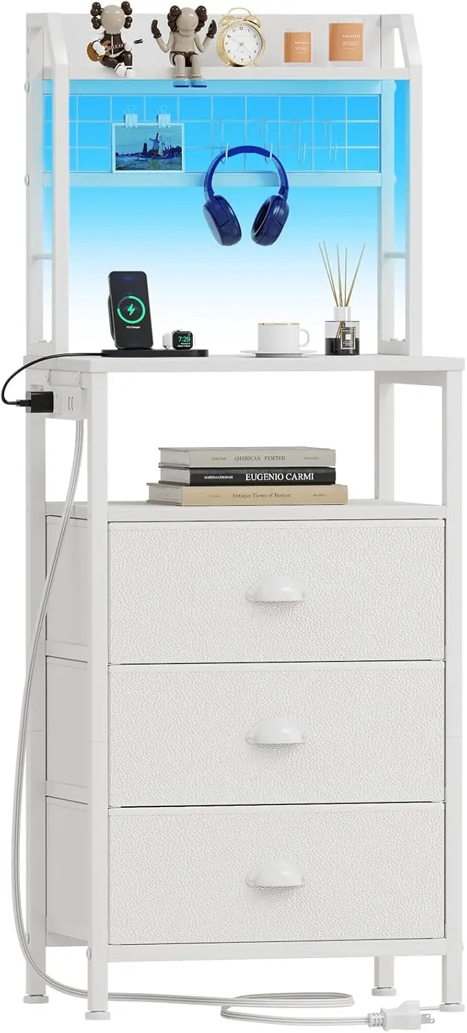 NONEDrawer Nightstand With Charging Station And LED Lights