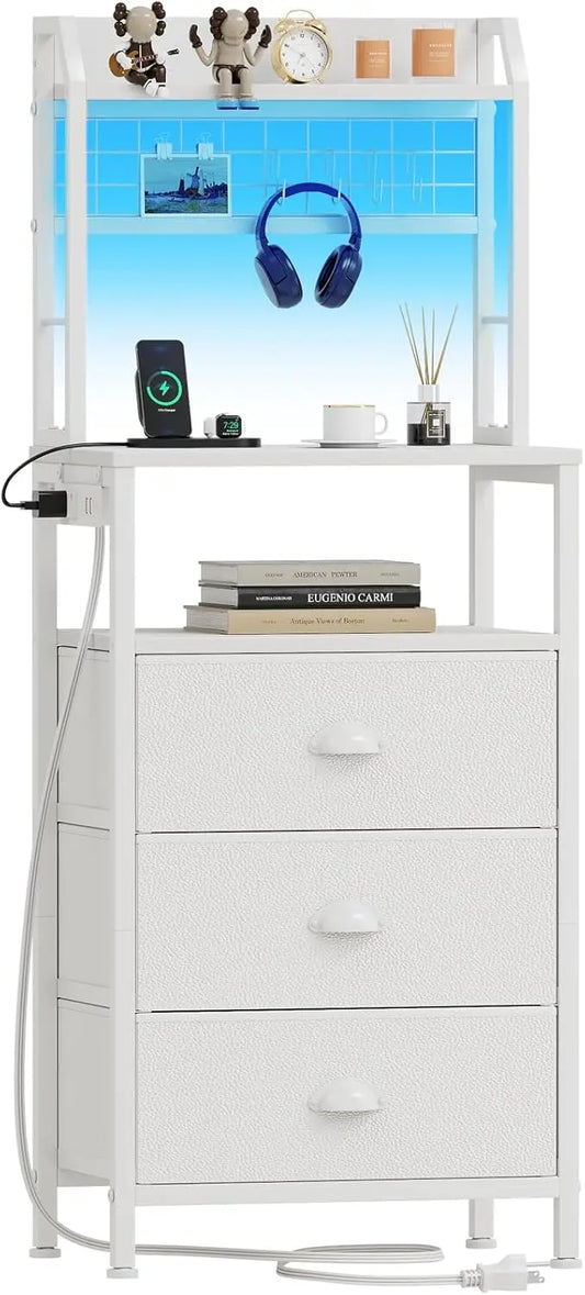 NONEDrawer Nightstand With Charging Station And LED Lights