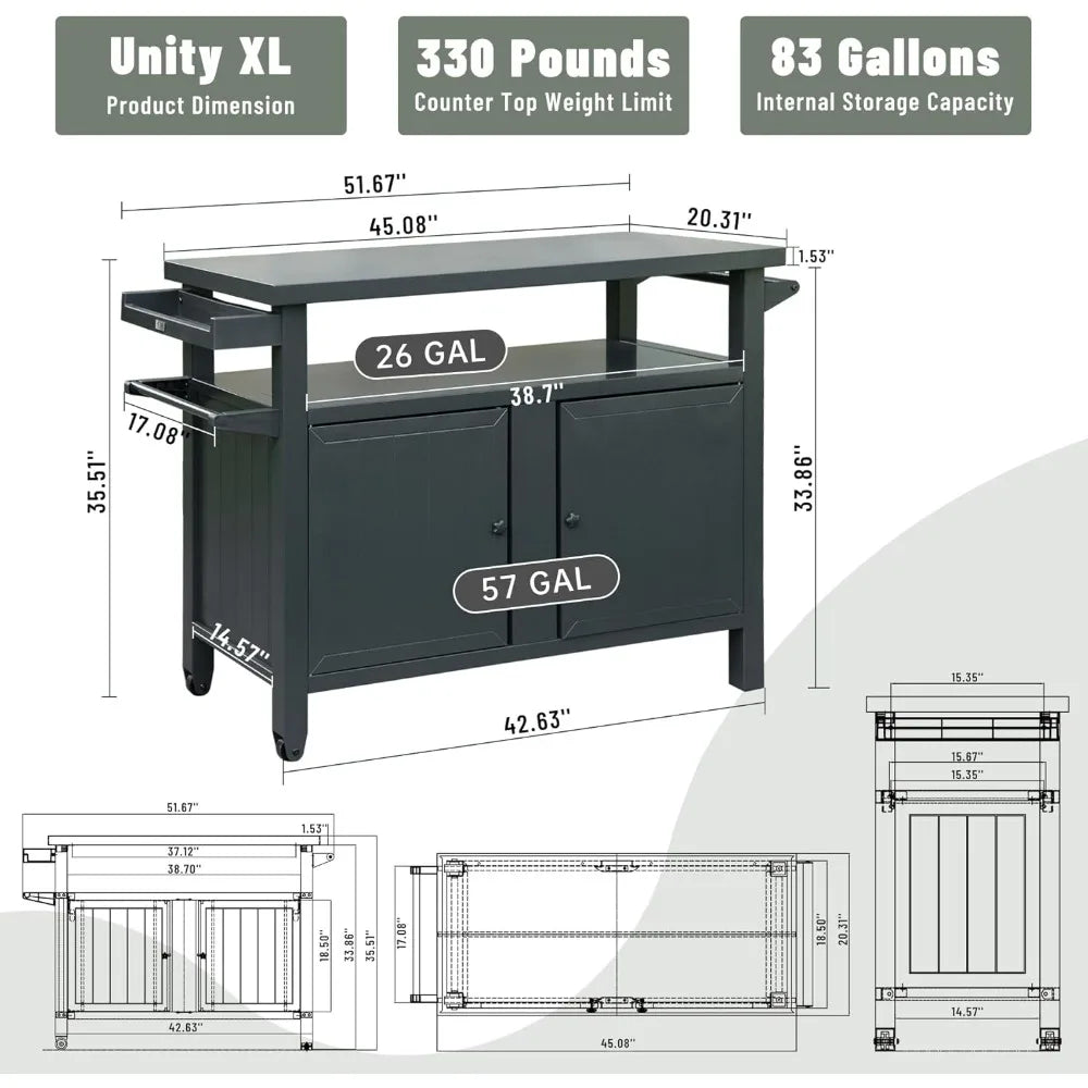 DAFIFY Outdoor Grill Cart With Wheels Storage Cabinet Metal