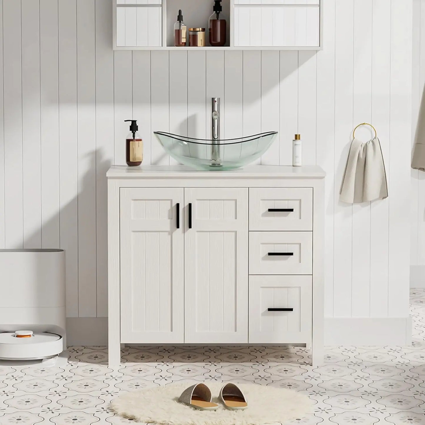 Modern Freestanding Bathroom Vanity Sink Cabinet With Vessel Top