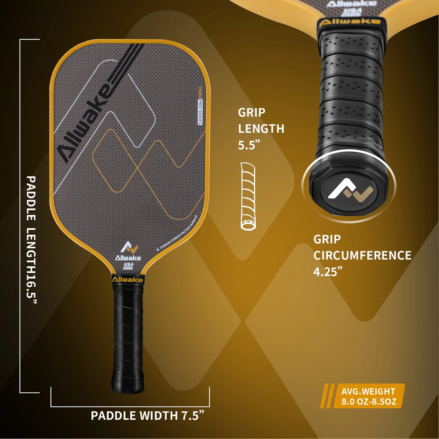 Allwake Pickleball Paddle Carbon Fiber Construction