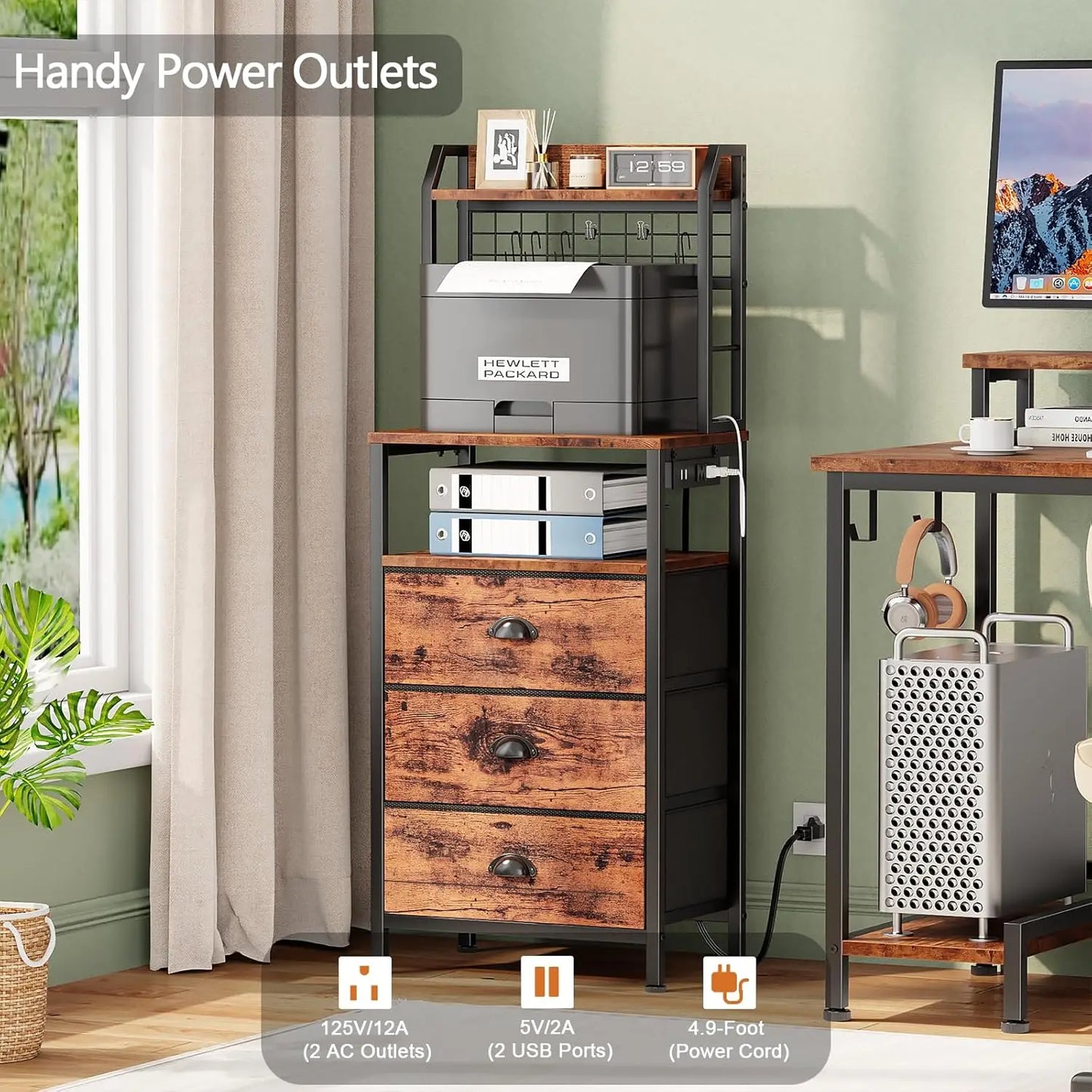 NONEDrawer Nightstand With Charging Station And LED Lights