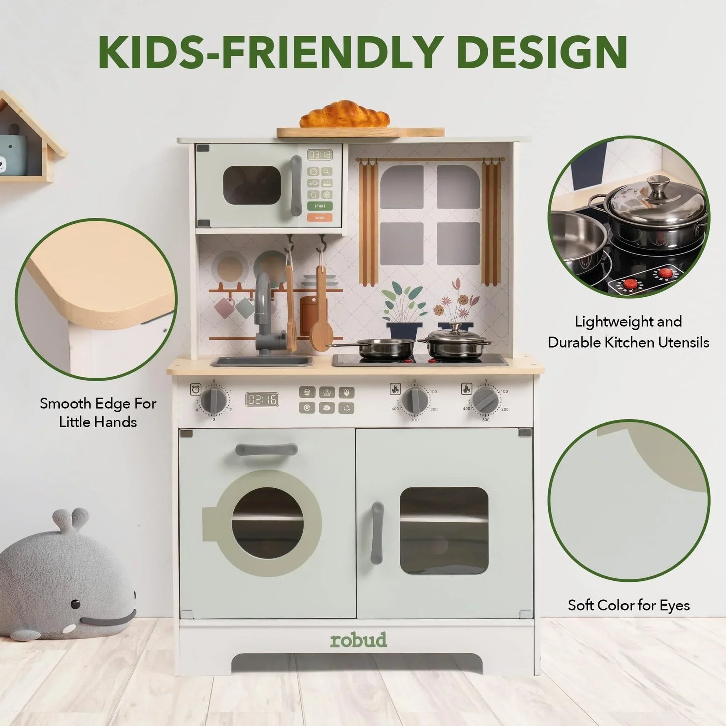 Robotime Wooden Toy Kitchen Set With Lights And Sounds