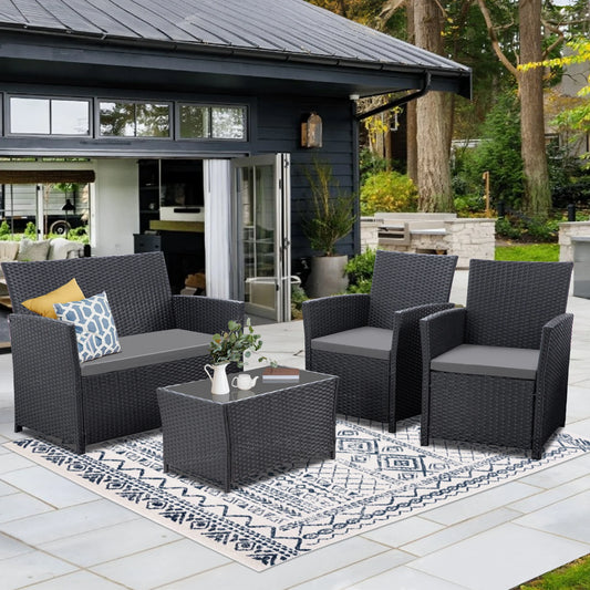 SEOGWISAM Outdoor Patio Furniture Set Wicker Rattan With Coffee Table