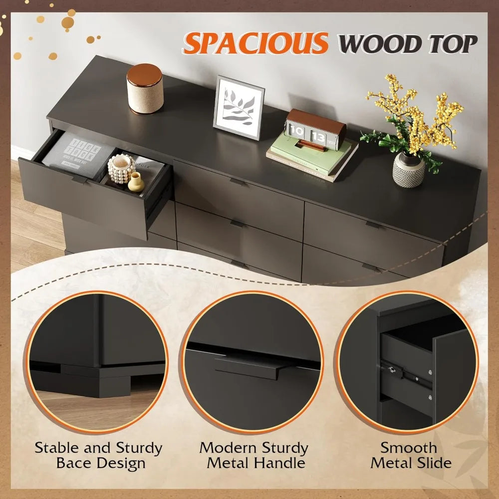 9 Drawer Dressers Modern Wood Chest With Metal Handles