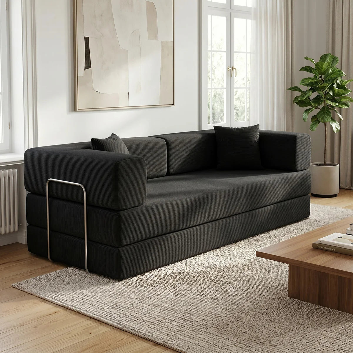 YQzyphyna Futon Sofa Bed 4In1 Corduroy Loveseat For Living Room