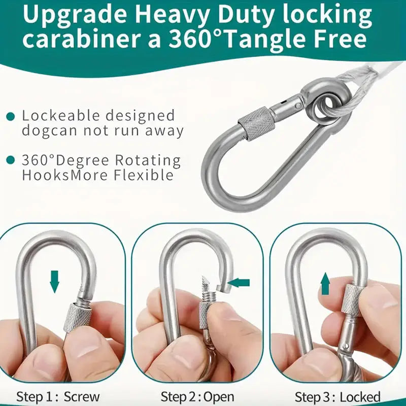 Double Headed Dog Tie Out Cable Leash Stainless Steel Buckle