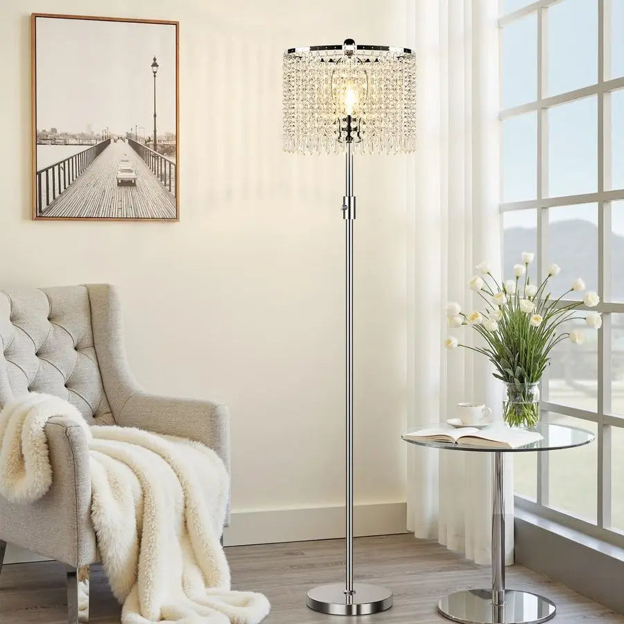 Crystal Dimmable Floor Lamp For Living Room With Knob Switch