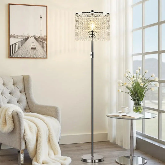 Crystal Dimmable Floor Lamp For Living Room With Knob Switch