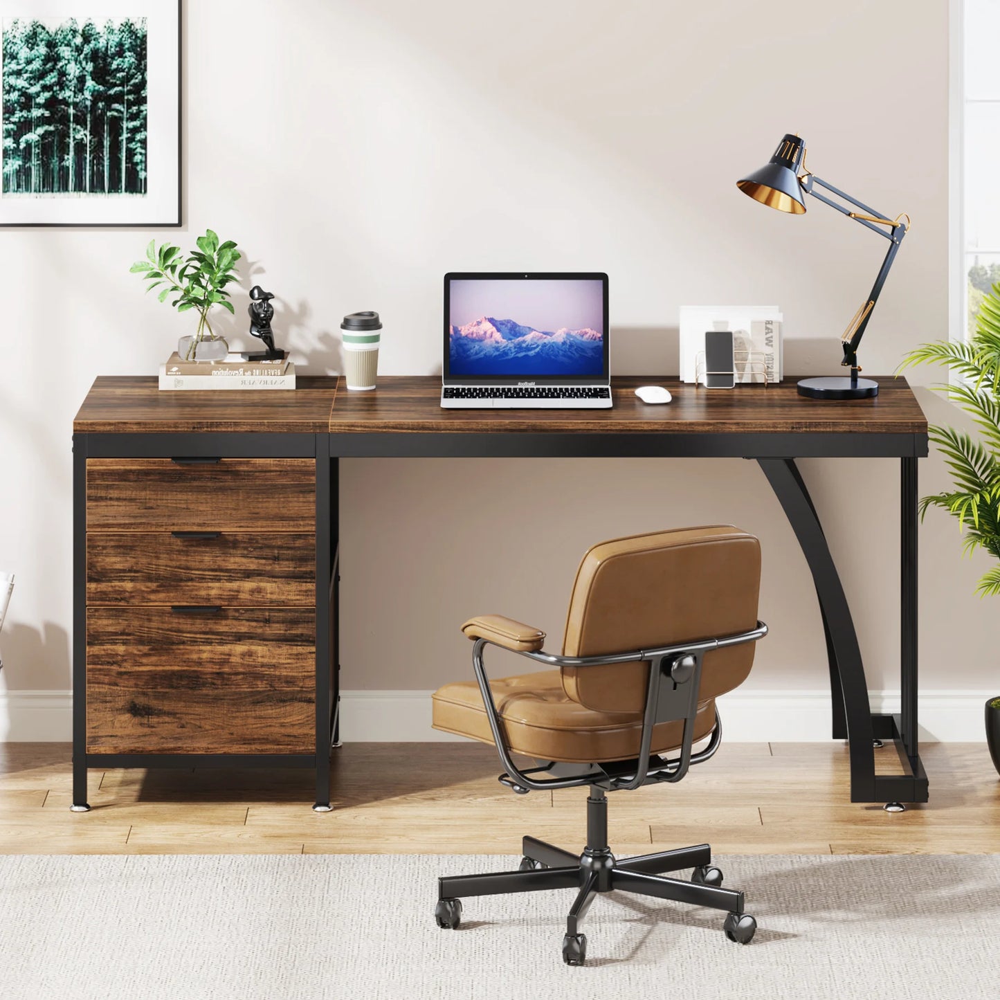 Tribesigns Computer Desk With Three Drawer Reversible Design For Study