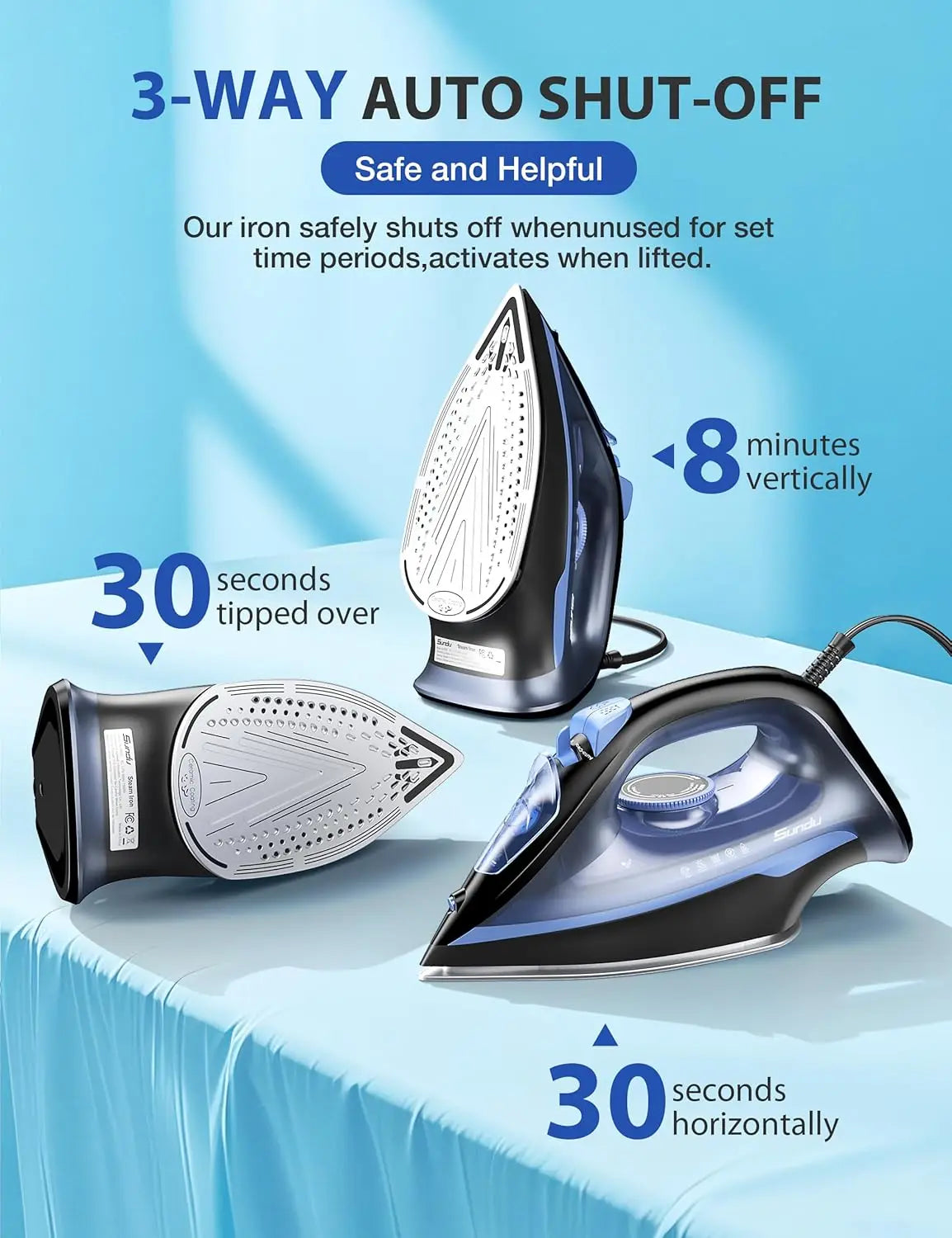 XMSJ Steam Iron With Ceramic Soleplate 1500W Auto Off