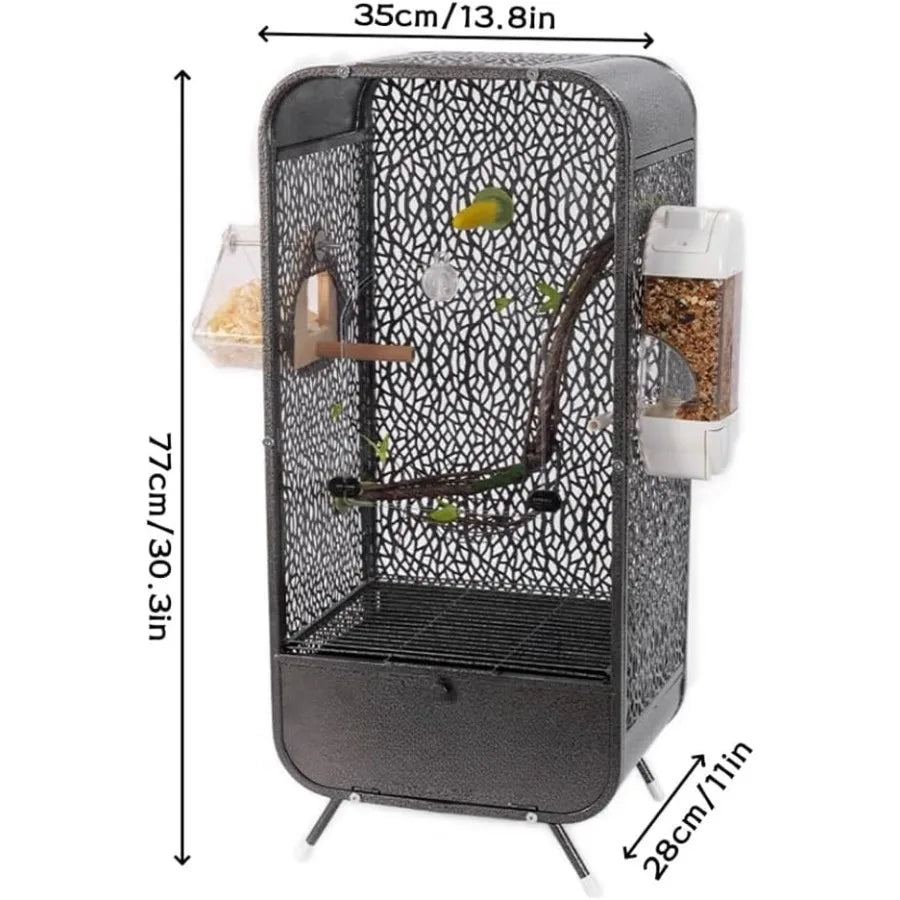 NONECN Parrot Cage With Play Top And Breeding Box Wrought Iron Rolling Base