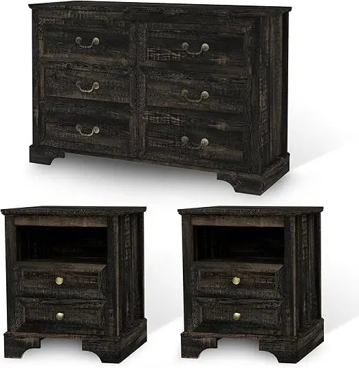 Rustic 3 Piece Bedroom Furniture Set With Dresser And Nightstands