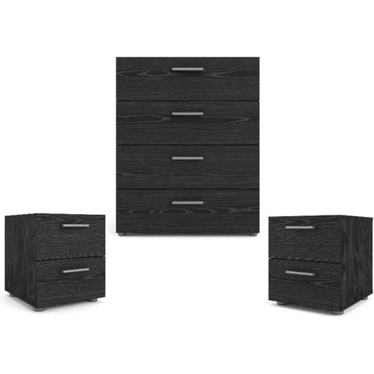 Three Piece Woodgrain Bedroom Set With Chest And Nightstands