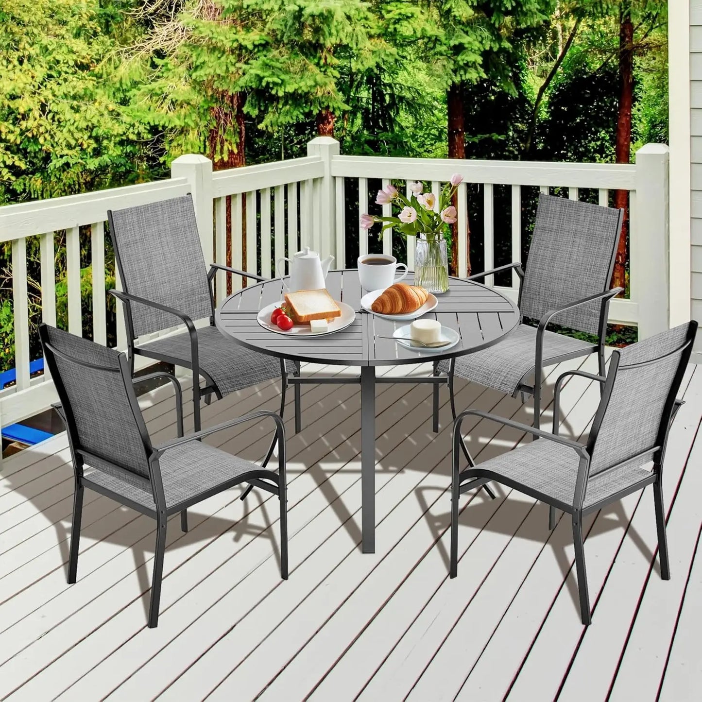 5-Piece Round Patio Dining Set With Aluminum Table And Chairs