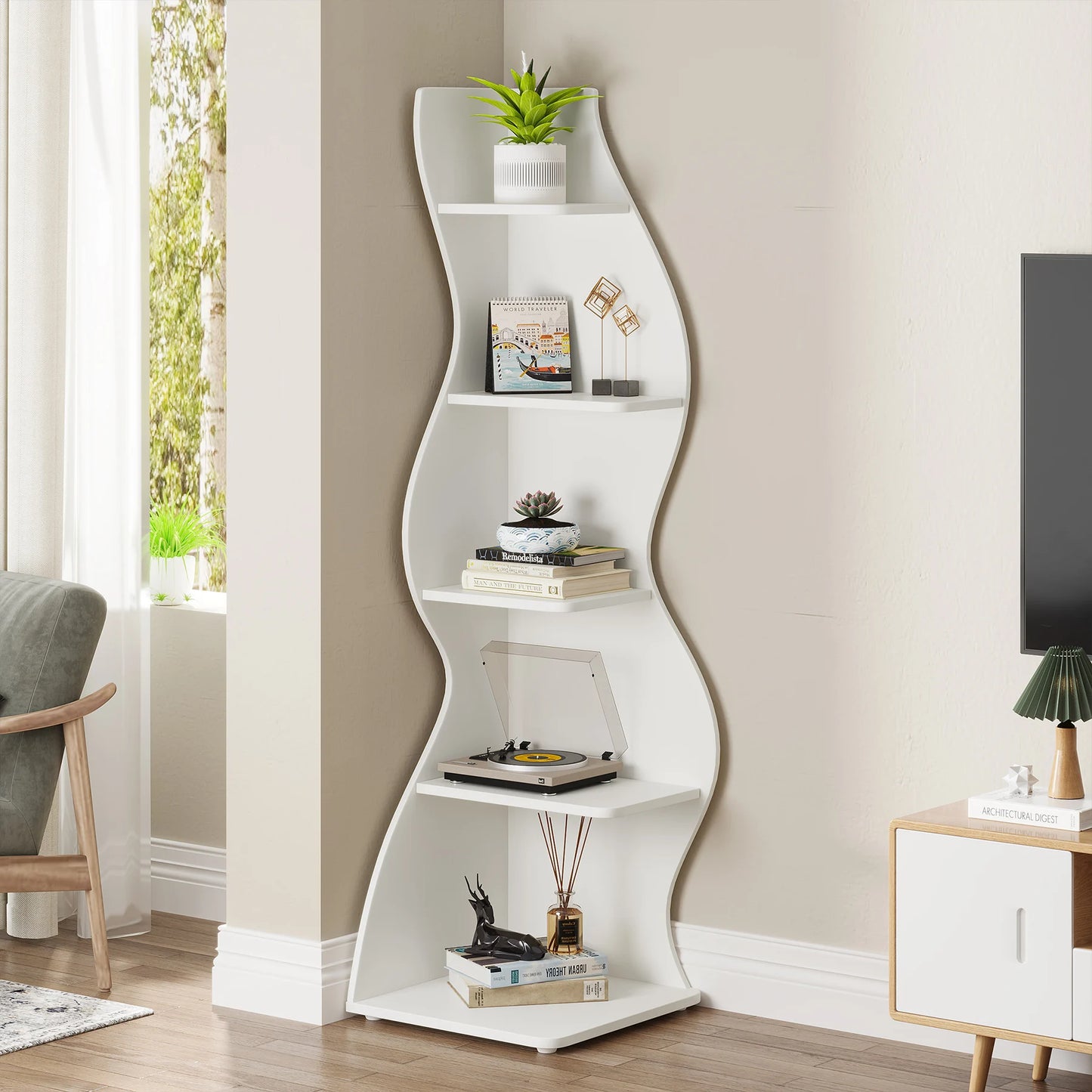 Tribesigns 5-Tier Corner Shelf Wall Bookcase Plant Stand