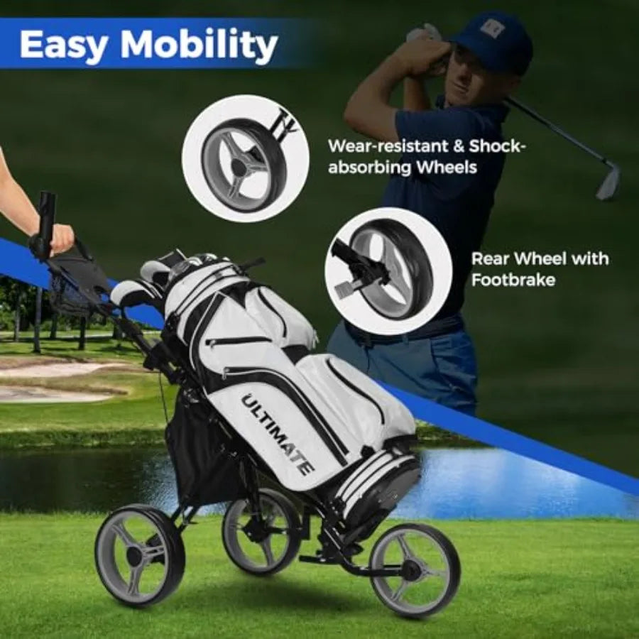 SHXI 3 Wheel Golf Push Cart Aluminum Foldable Lightweight Outdoor