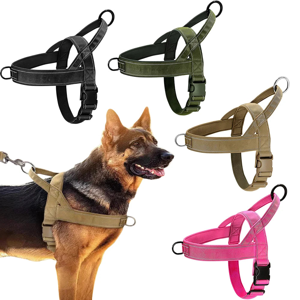 Tactical Anti-Pull Dog Harness 1000D Nylon Adjustable With Handle Reflective
