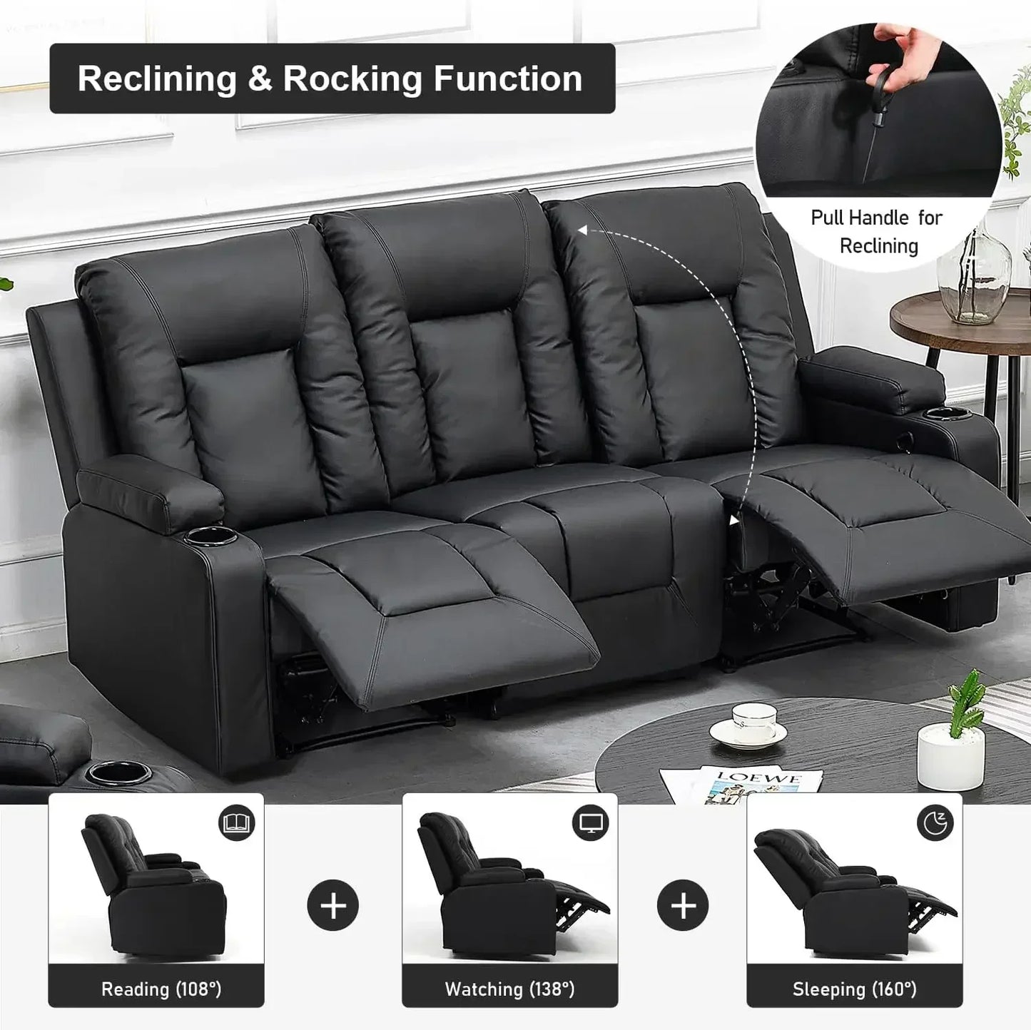 Leather Recliner Living Room Furniture Set Sofa Loveseat