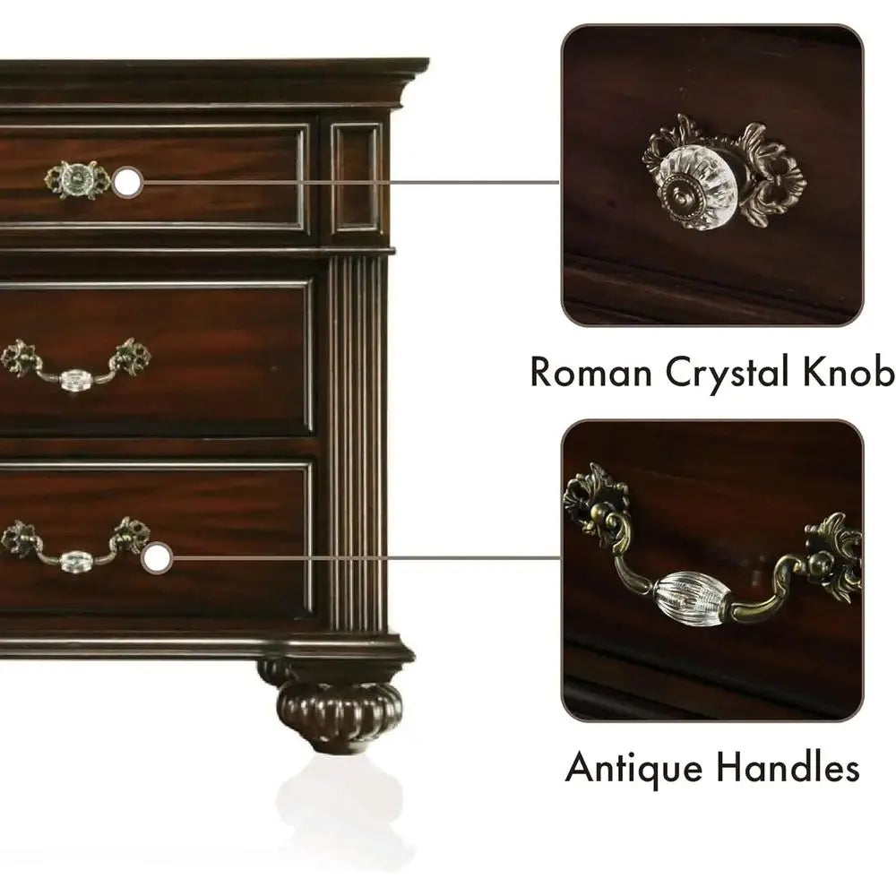 Solid Wood Traditional Bedroom Set With Chest Mirrored Dresser Nightstands