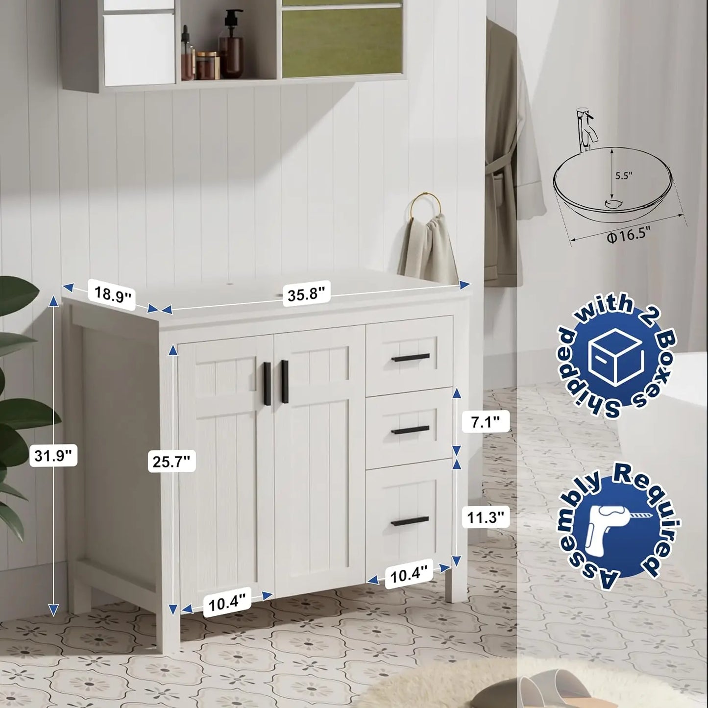 Modern Freestanding Bathroom Vanity Sink Cabinet With Vessel Top