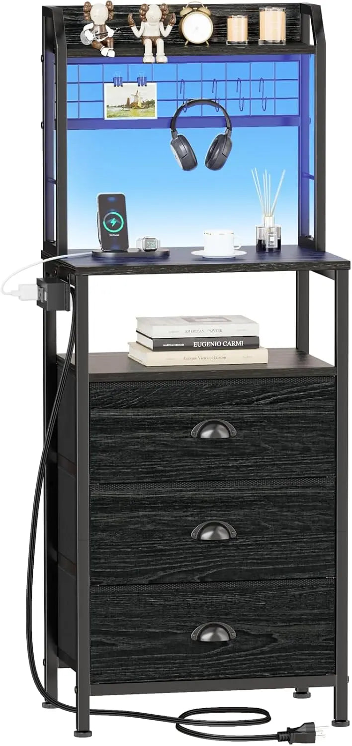 NONEDrawer Nightstand With Charging Station And LED Lights