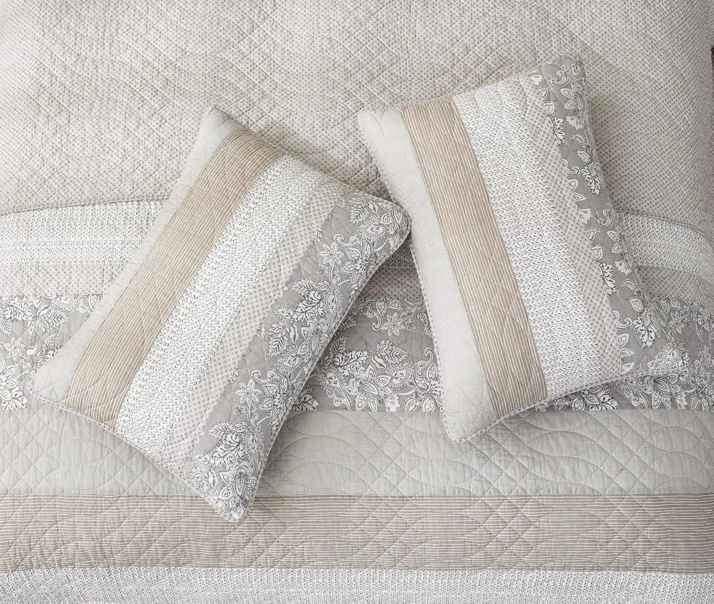 Floral Patchwork Striped Quilt Set in Prewashed Cotton Bedding