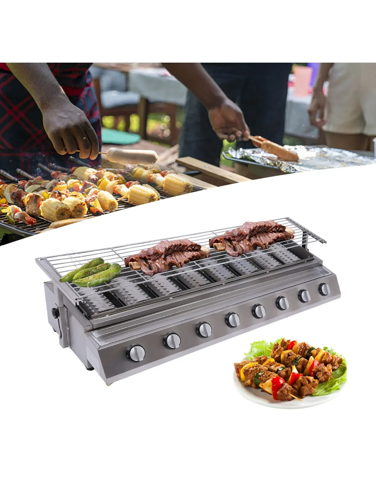 Outdoor 8 Burner Gas Grill Tabletop Stainless Steel For Camping