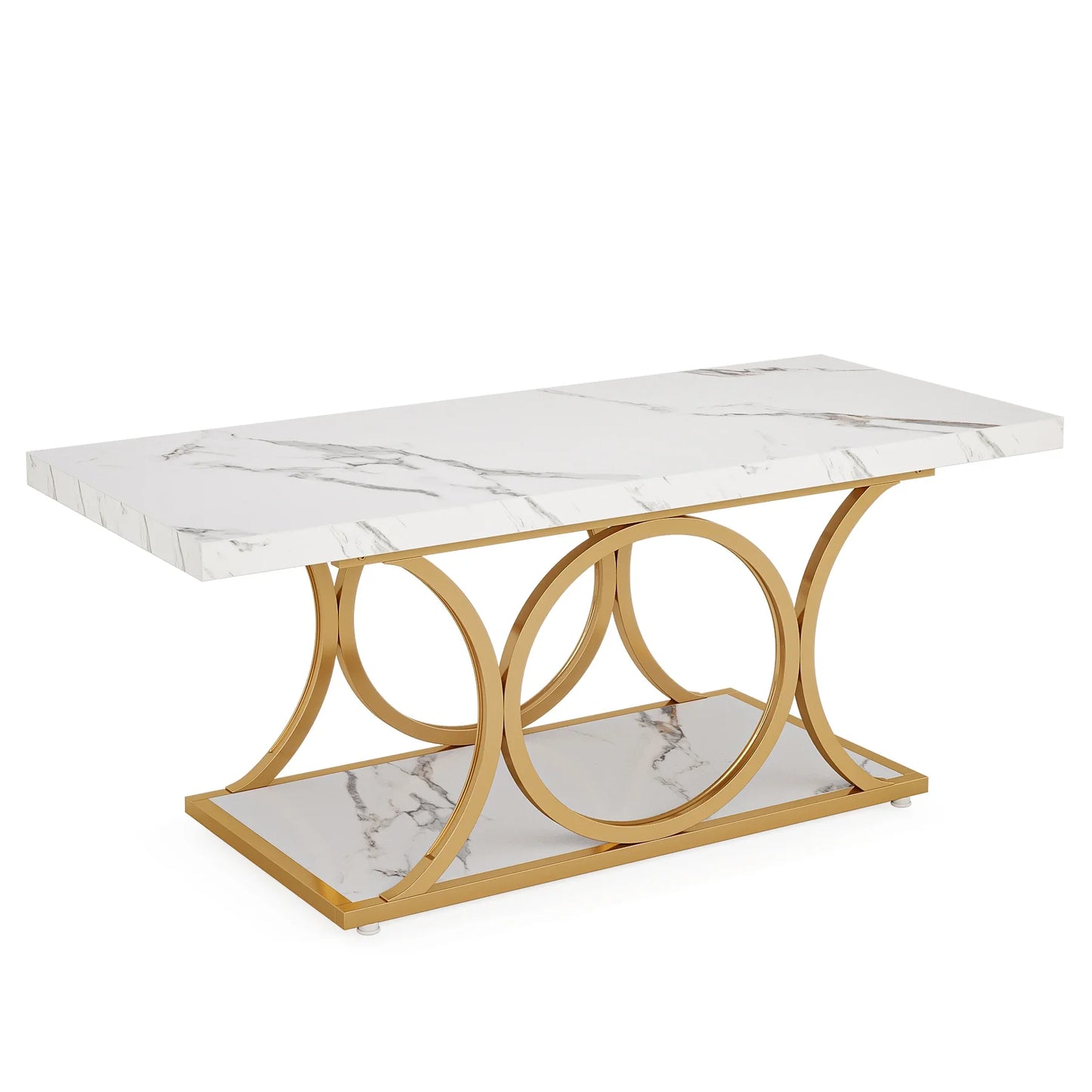 Tribesigns Rectangle Coffee Table 2 Tier Faux Marble Wood