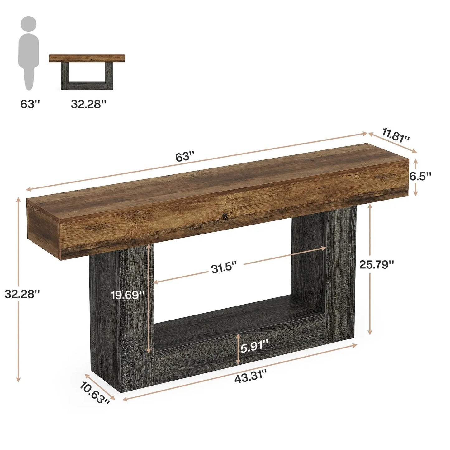 Tribesigns Farmhouse Console Table With U Shaped Base