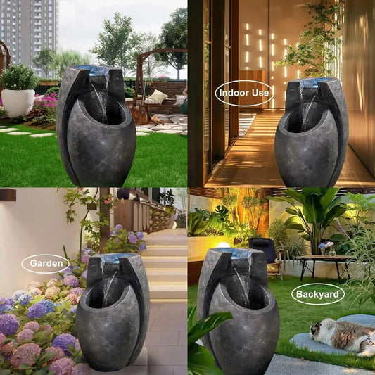 NHCozy Home Modern Two Tier Floor Fountain Indoor Outdoor