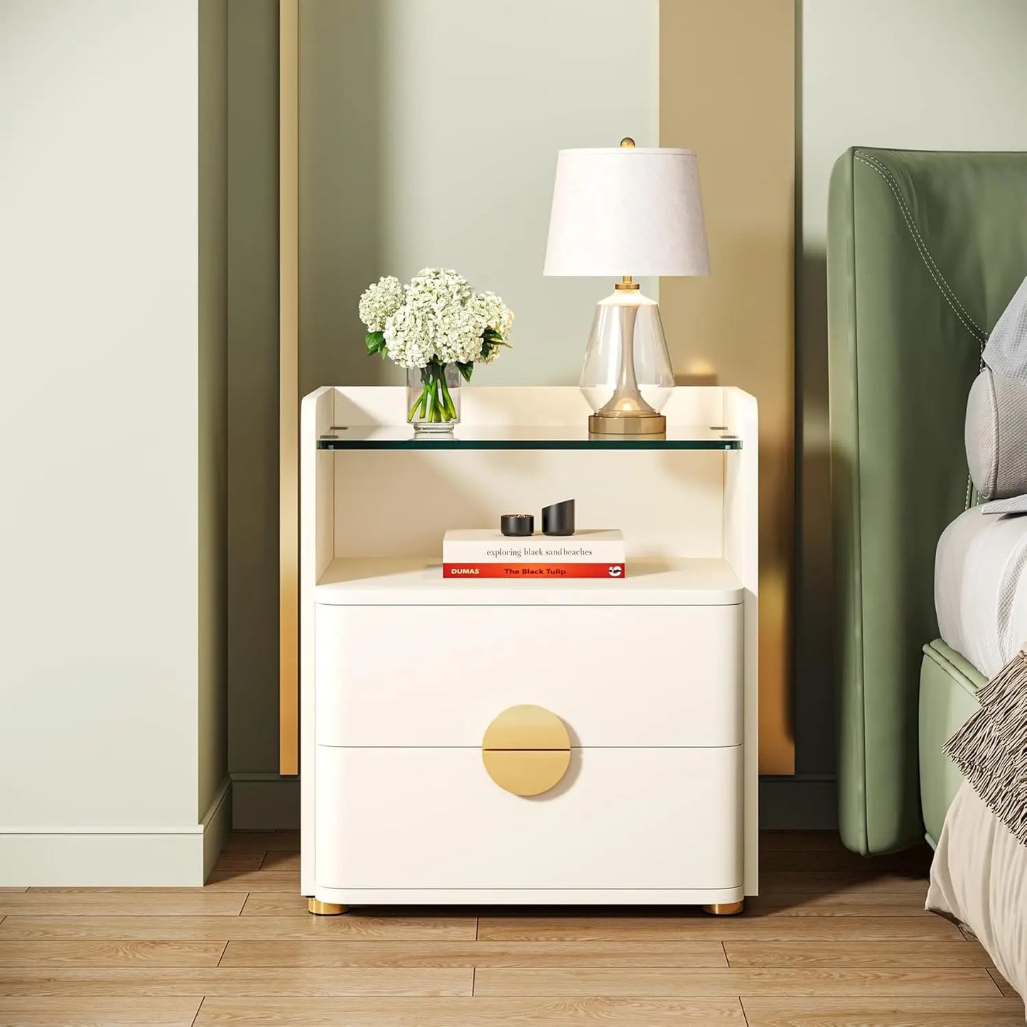 Little Tree Nightstand With 2 Drawers And Open Shelf