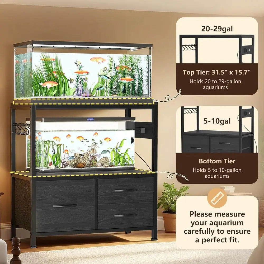 Heavy Duty Metal Aquarium Stand With Power Outlet For Reptile Terrarium