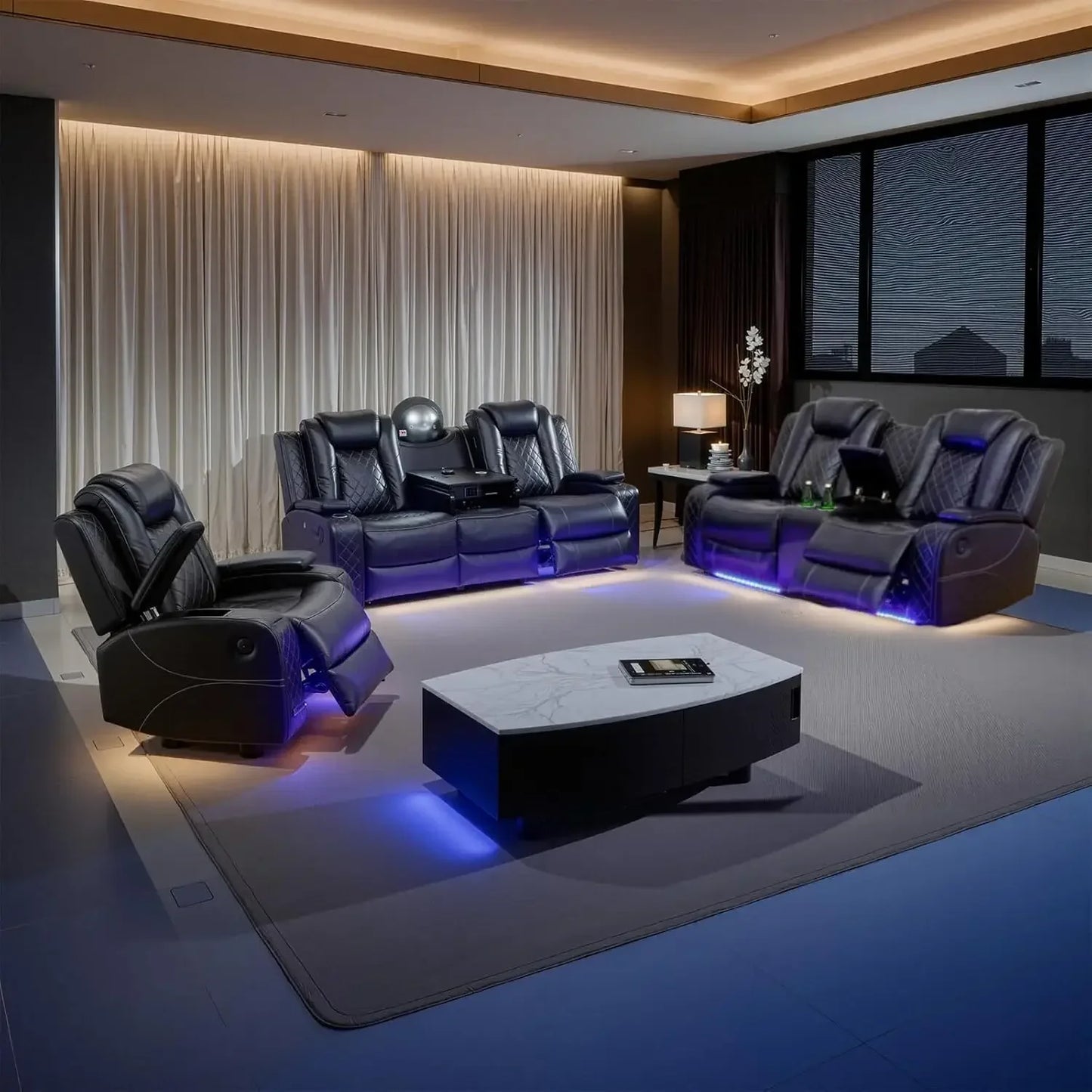 Power Electric Recliner Living Room Set With LED Light And Wireless Charging