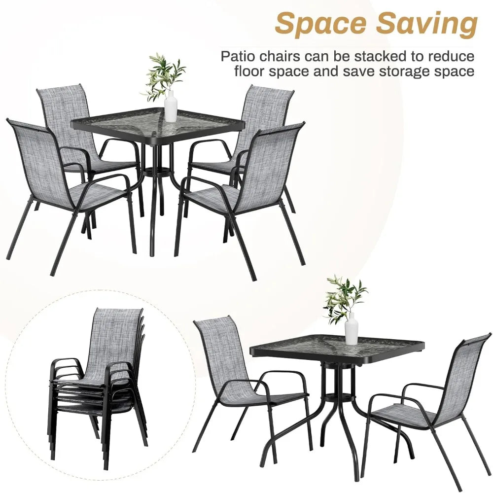 5-Piece Outdoor Patio Dining Set With Glass Table And Textline Chairs