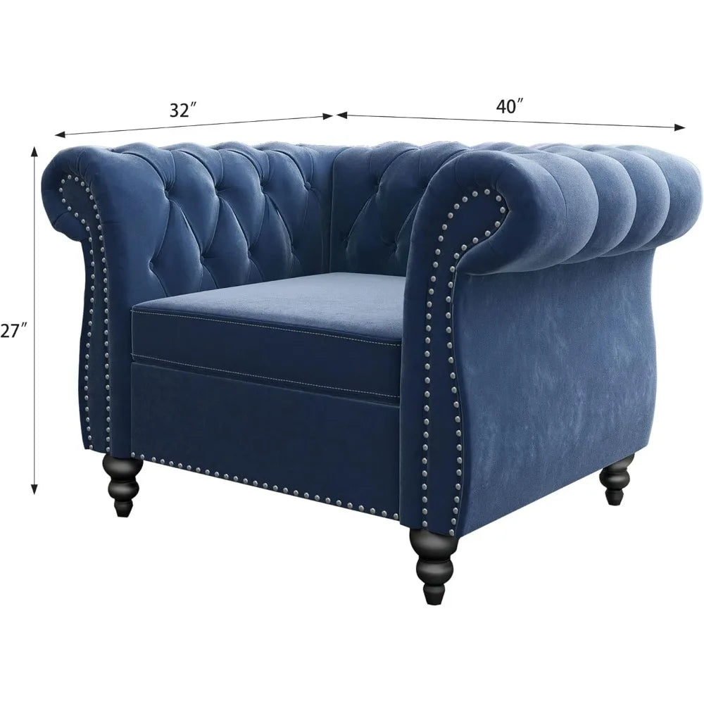 DAFIFY Velvet Chesterfield 3-Piece Living Room Set With Scroll Arms