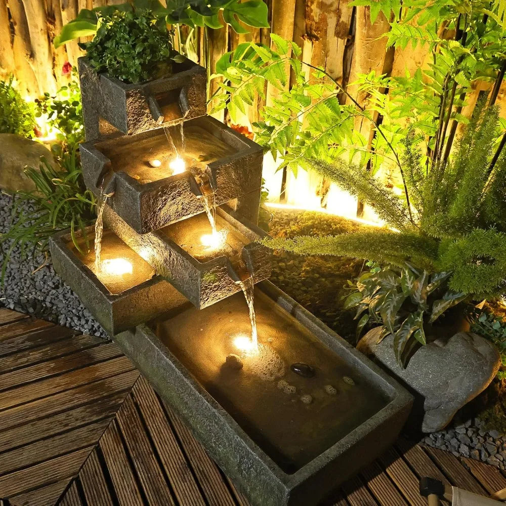 Tankana Tiered Outdoor Water Fountain With LED Cascade