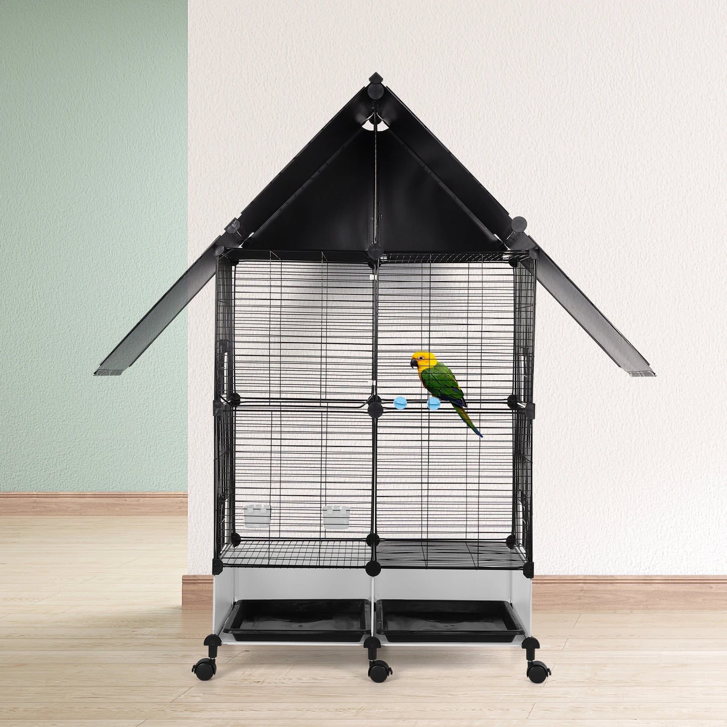NONEM Two Tier Large Bird Cage With Lock Rolling Stand
