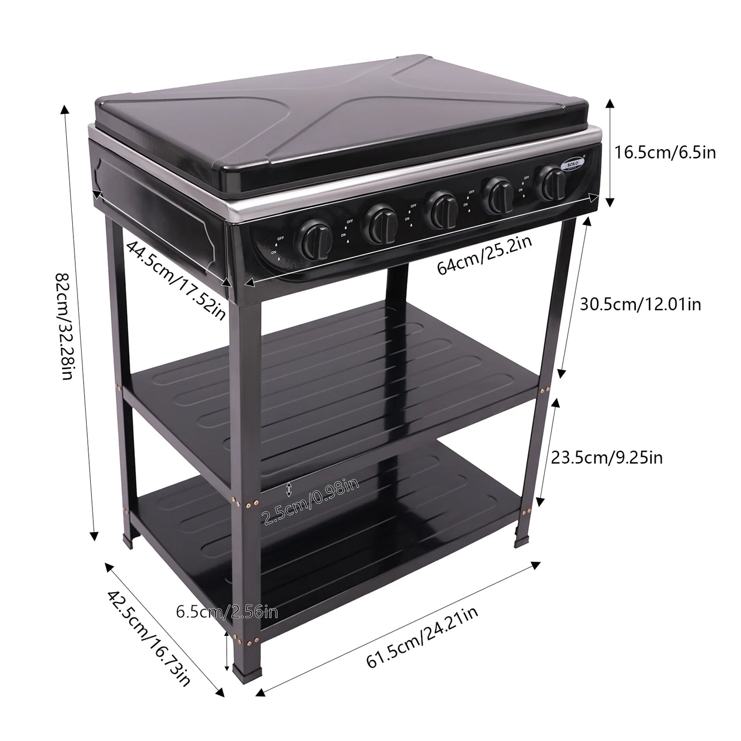 5 Burner Freestanding Gas Grill With 2.5 kW Burner Outdoor