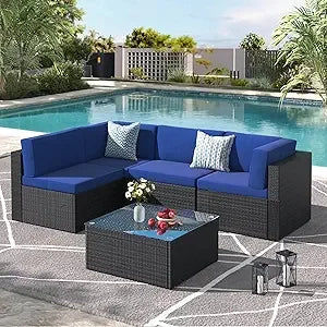 7 Piece Outdoor Patio Furniture Set PE Rattan Wicker With Cushions And Tea Table